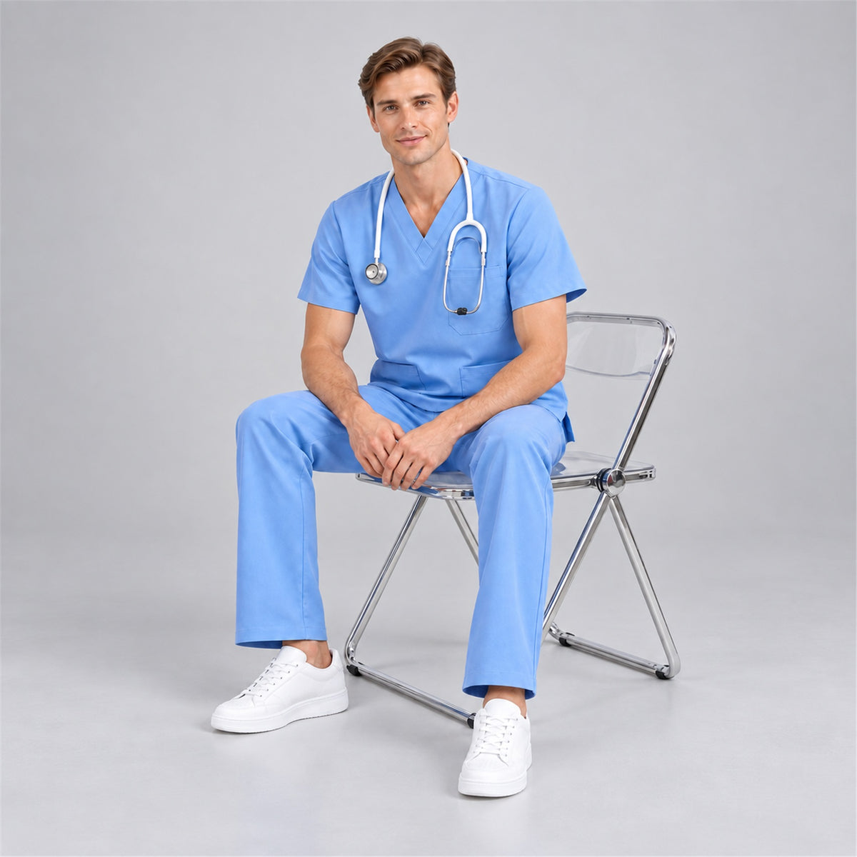 Men's V-Neck Scrub Set with Straight-Leg Pants | G&P