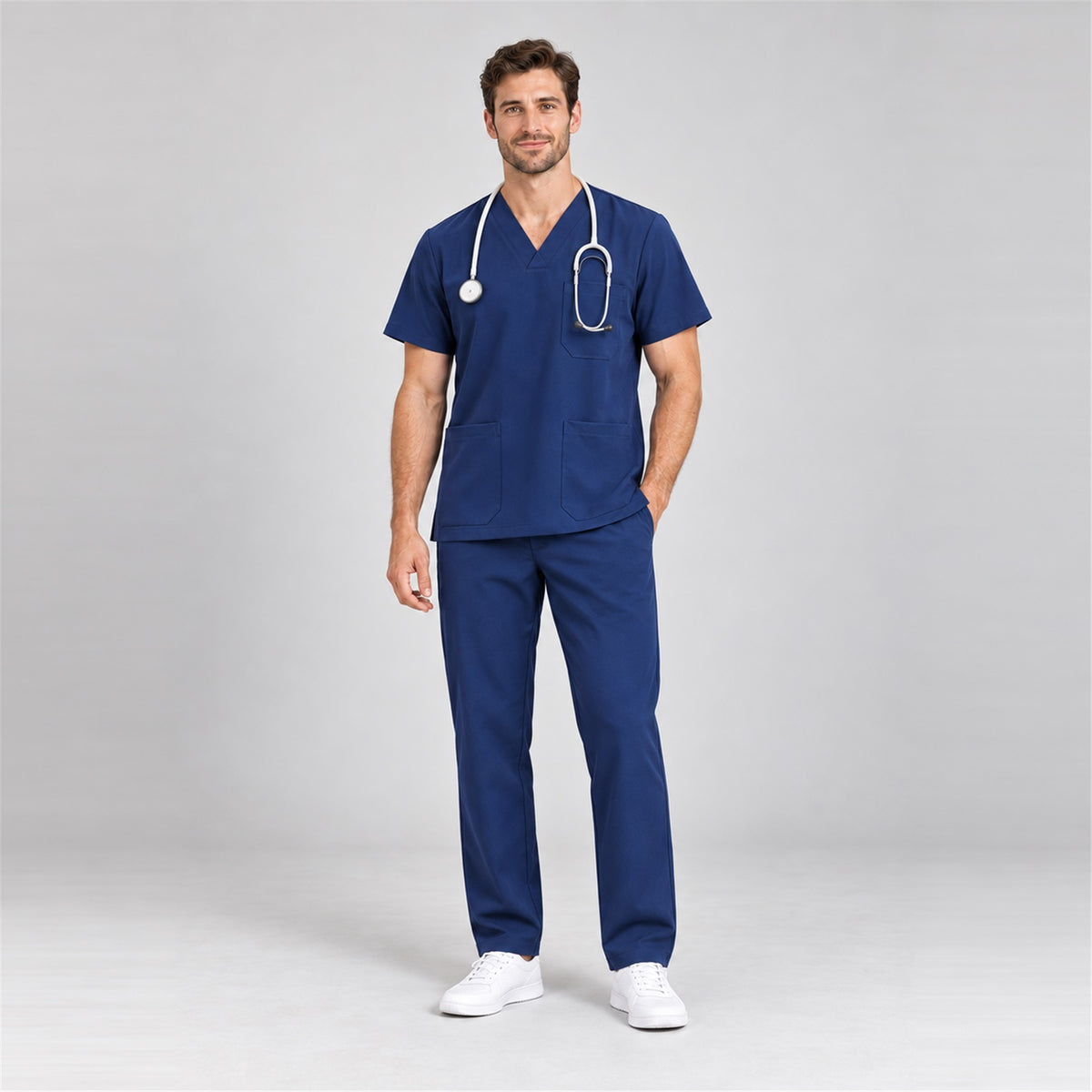 Men's V-Neck Scrub Set with Straight-Leg Pants | G&P