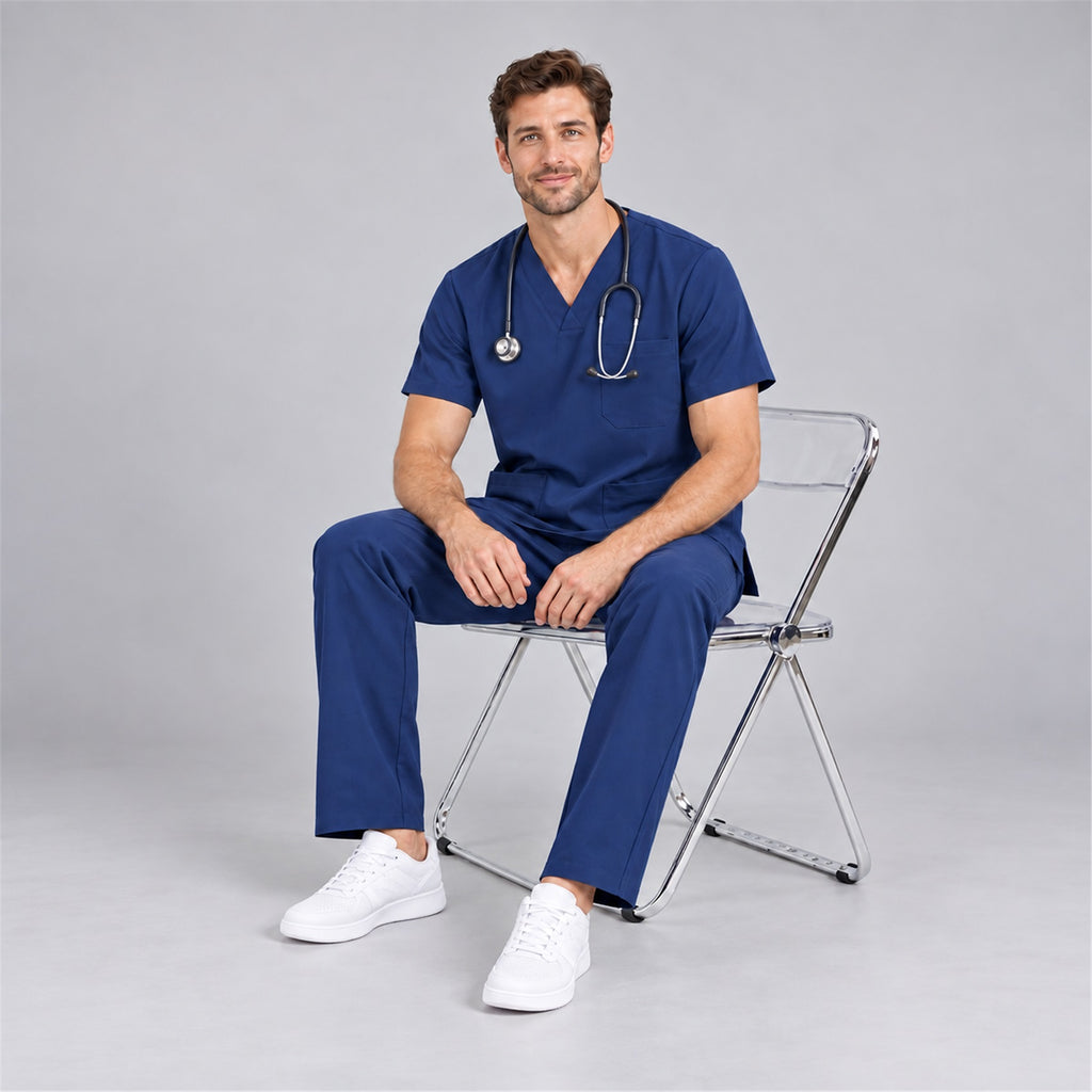 Men's V-Neck Scrub Set with Straight-Leg Pants | G&P