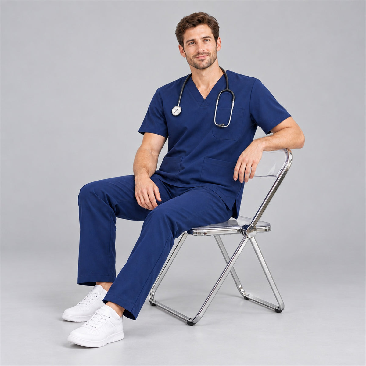Men's V-Neck Scrub Set with Straight-Leg Pants | G&P