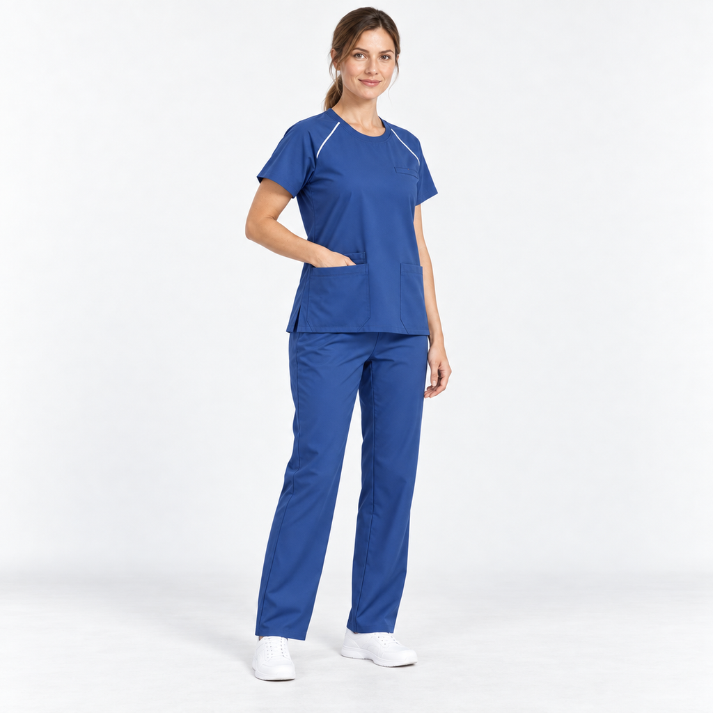 Women's Crew Neck Scrub Set with Contrast Piping | G&P