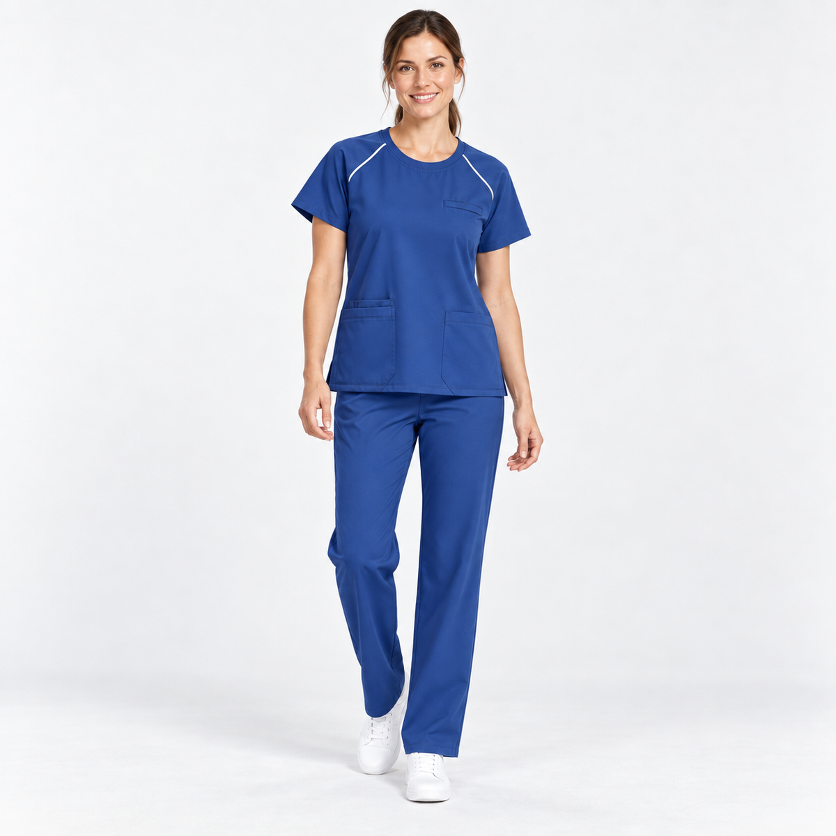Women's Crew Neck Scrub Set with Contrast Piping | G&P