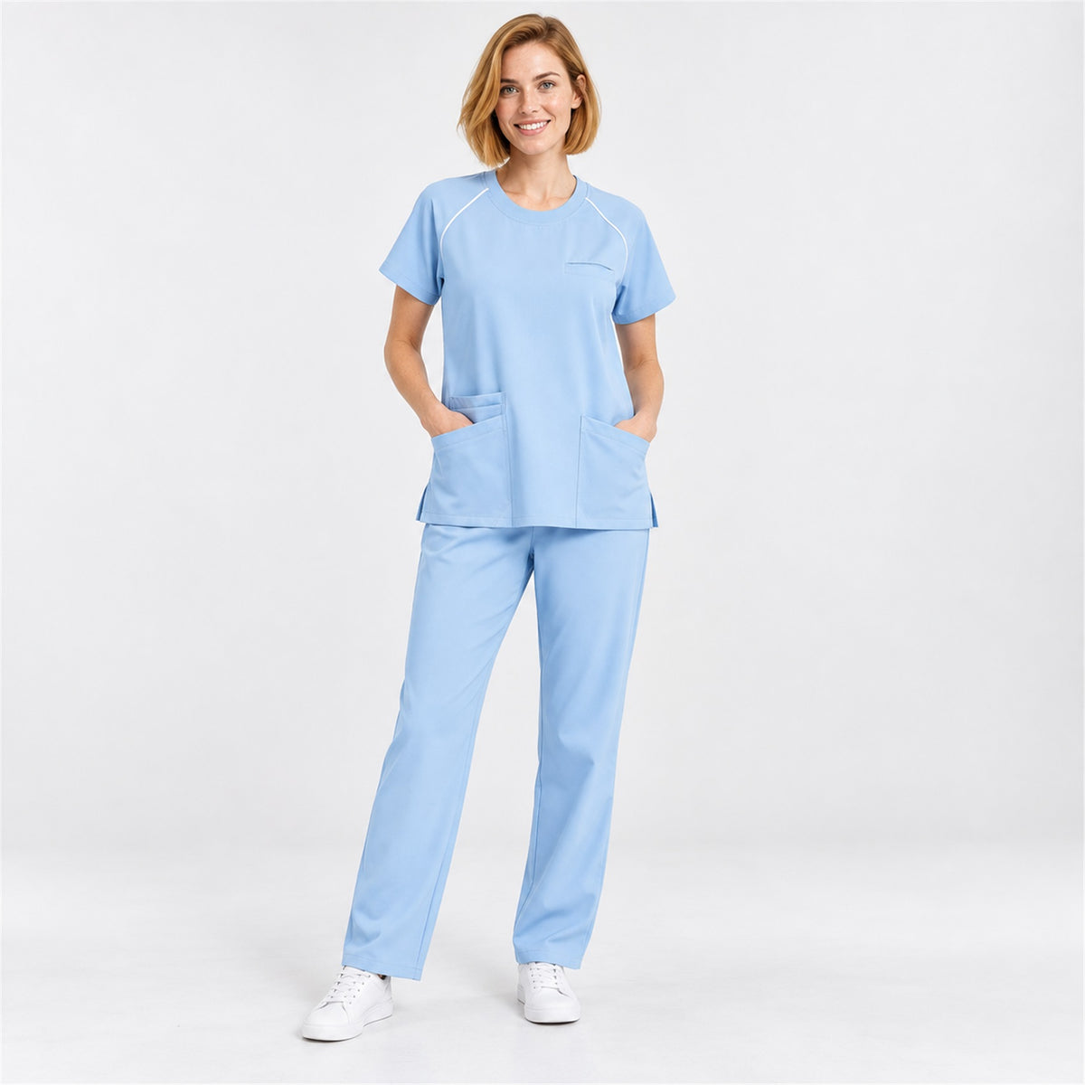 Women's Crew Neck Scrub Set with Contrast Piping | G&P