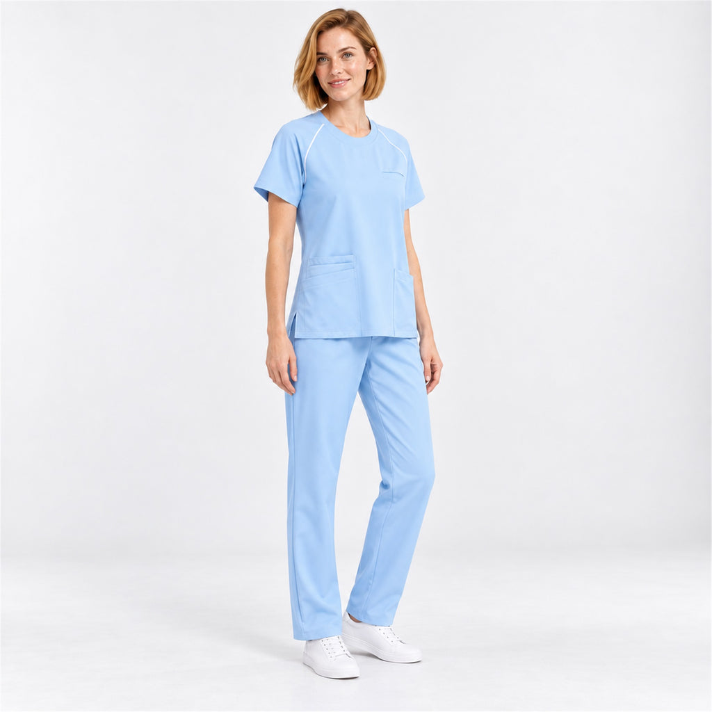 Women's Crew Neck Scrub Set with Contrast Piping | G&P