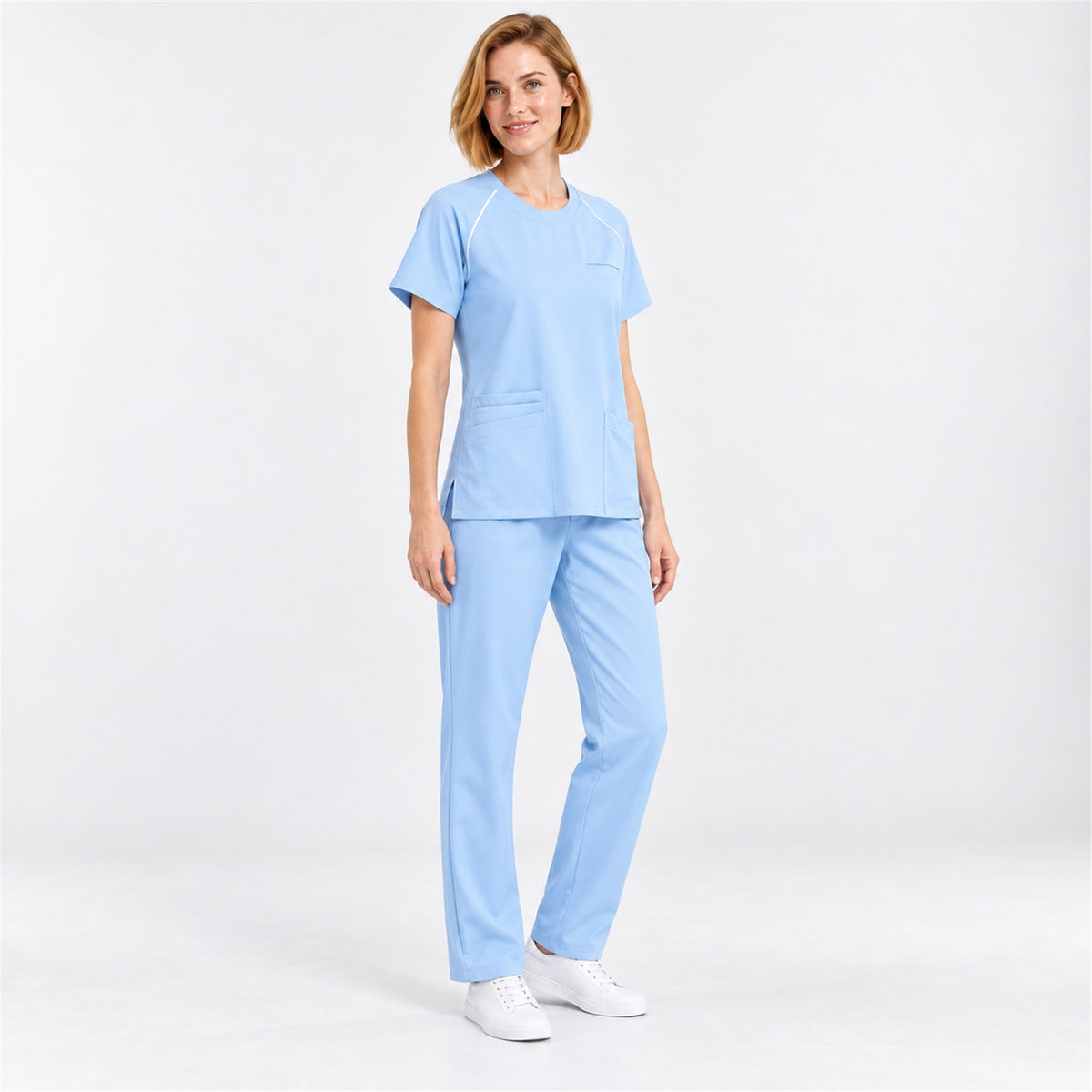 Women's Crew Neck Scrub Set with Contrast Piping | G&P