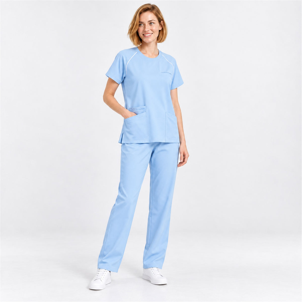 Women's Crew Neck Scrub Set with Contrast Piping | G&P