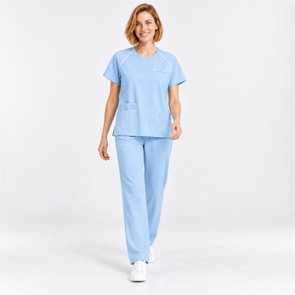 Women's Crew Neck Scrub Set with Contrast Piping | G&P
