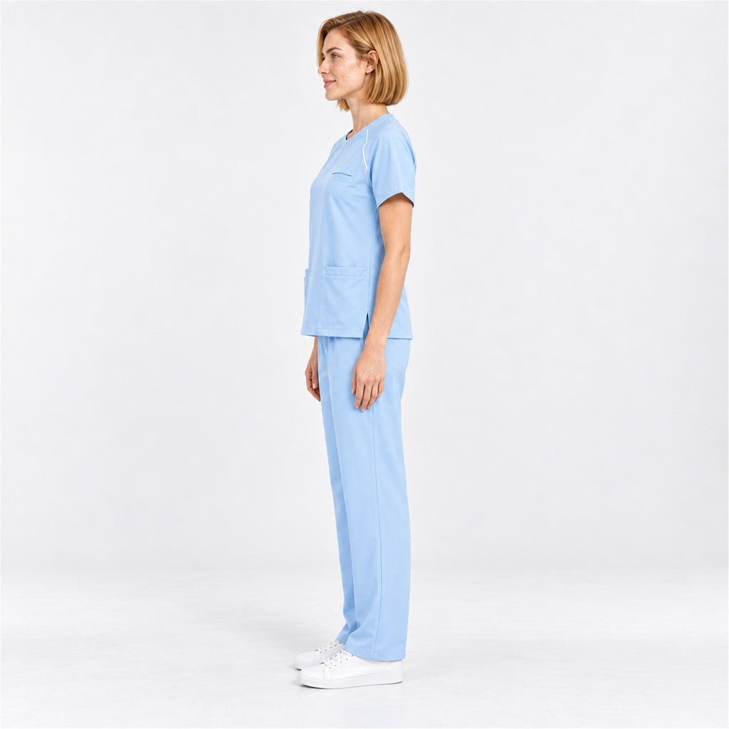 Women's Crew Neck Scrub Set with Contrast Piping | G&P