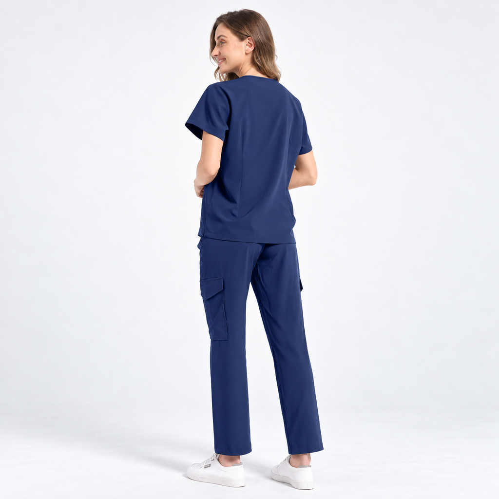 Women's Notch Neck Stretch Scrub Set with Cargo Pants | G&P