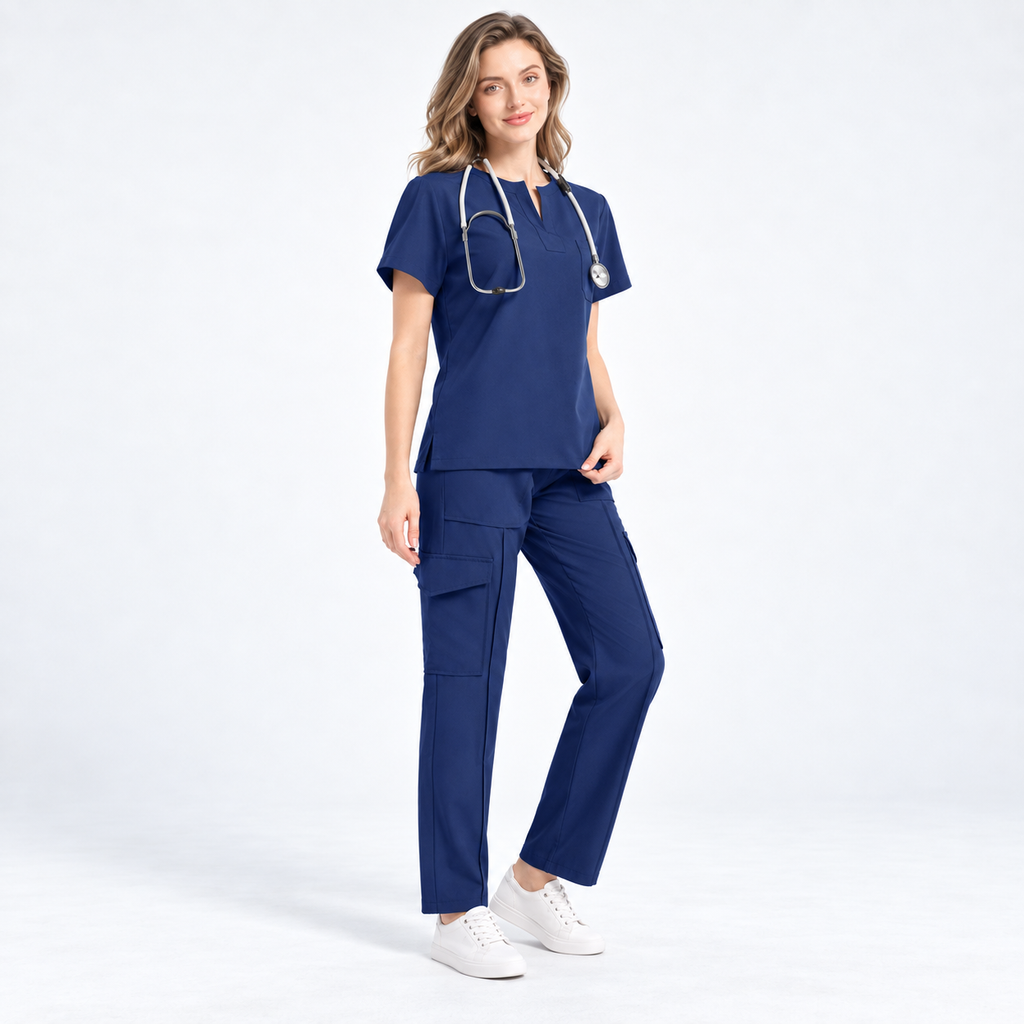 Women's Notch Neck Stretch Scrub Set with Cargo Pants | G&P