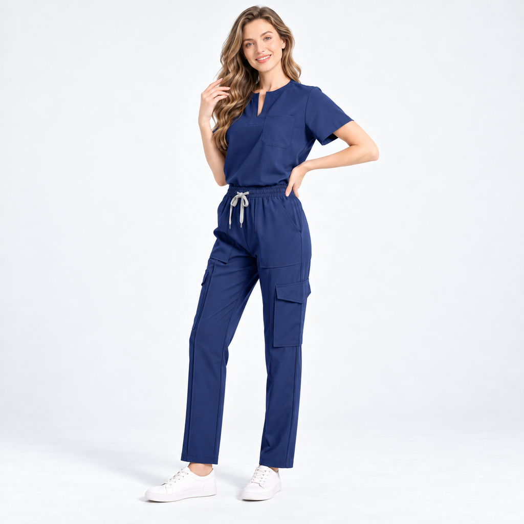 Women's Notch Neck Stretch Scrub Set with Cargo Pants | G&P