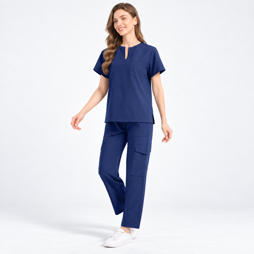 Women's Notch Neck Stretch Scrub Set with Cargo Pants | G&P
