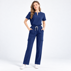 Women's Notch Neck Stretch Scrub Set with Cargo Pants | G&P
