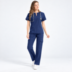 Women's Notch Neck Stretch Scrub Set with Cargo Pants | G&P