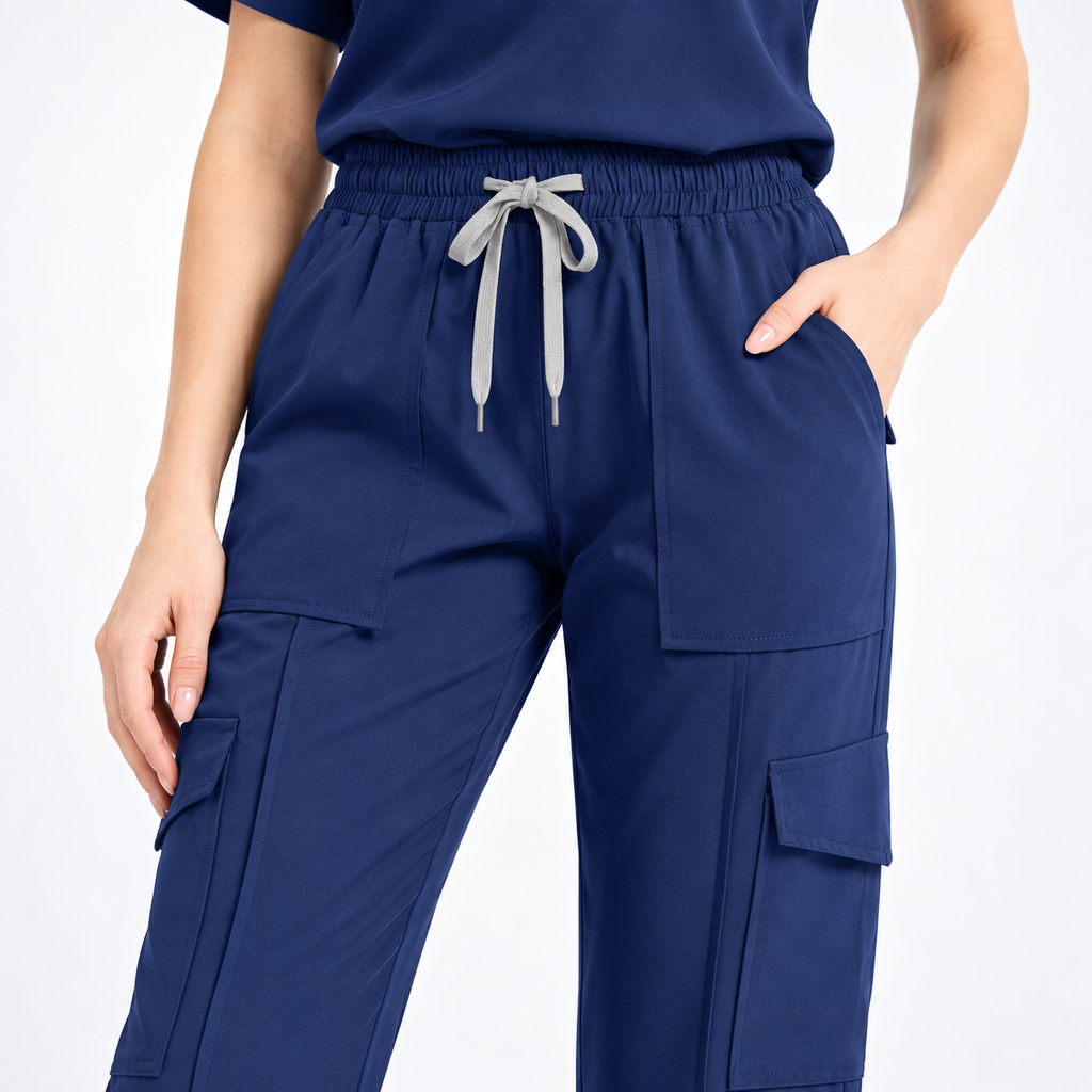 Women's Notch Neck Stretch Scrub Set with Cargo Pants | G&P