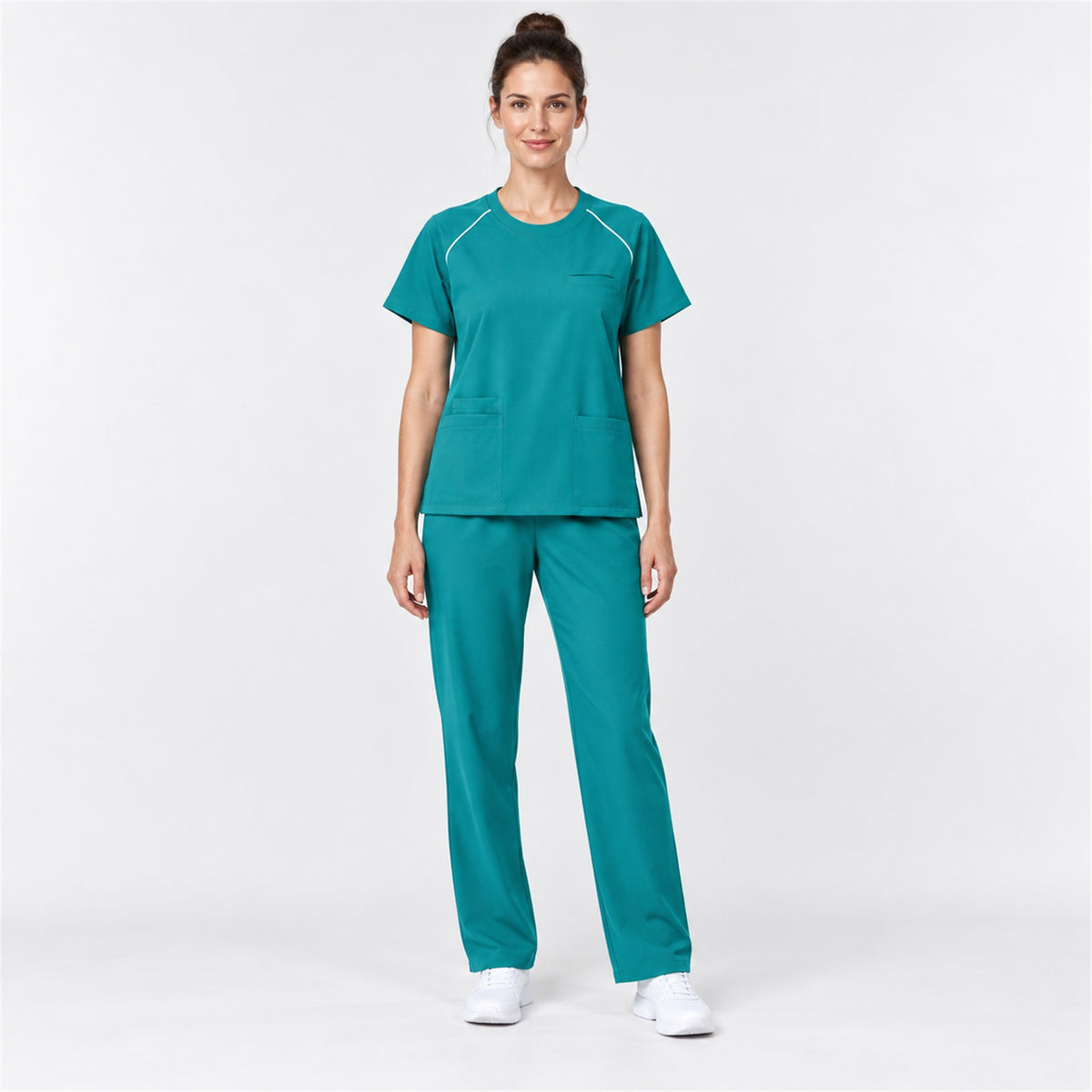 Women's Crew Neck Scrub Set with Contrast Piping | G&P