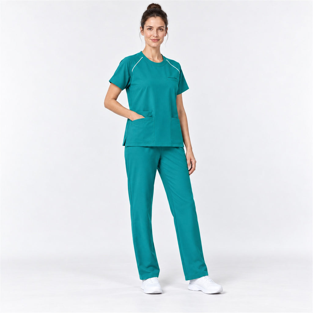 Women's Crew Neck Scrub Set with Contrast Piping | G&P