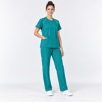 Women's Crew Neck Scrub Set with Contrast Piping | G&P