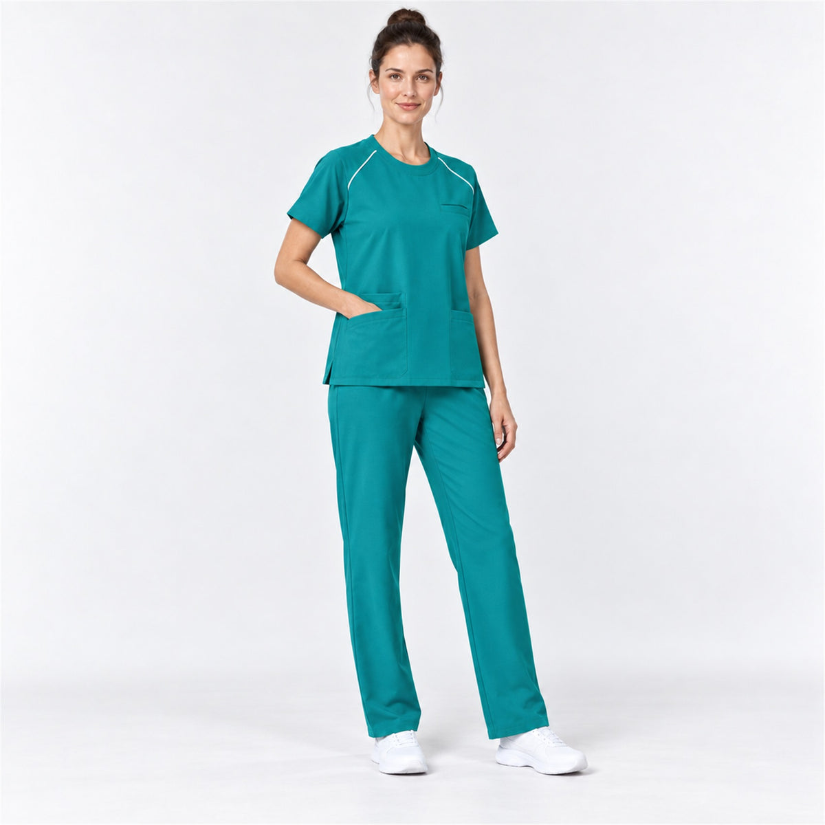 Women's Crew Neck Scrub Set with Contrast Piping | G&P