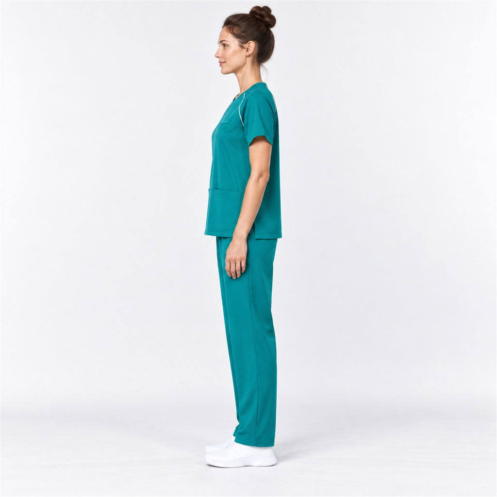 Women's Crew Neck Scrub Set with Contrast Piping | G&P