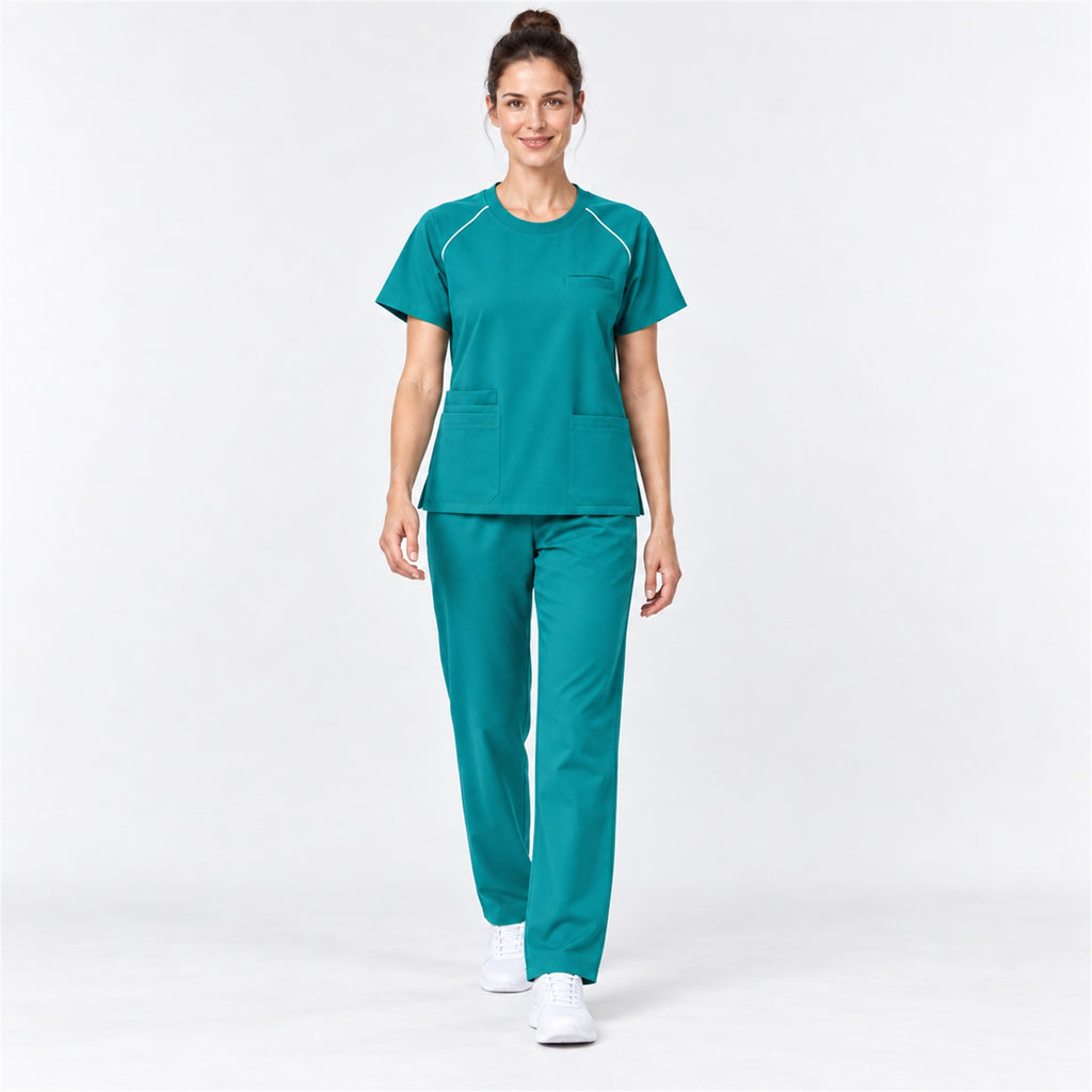 Women's Crew Neck Scrub Set with Contrast Piping | G&P