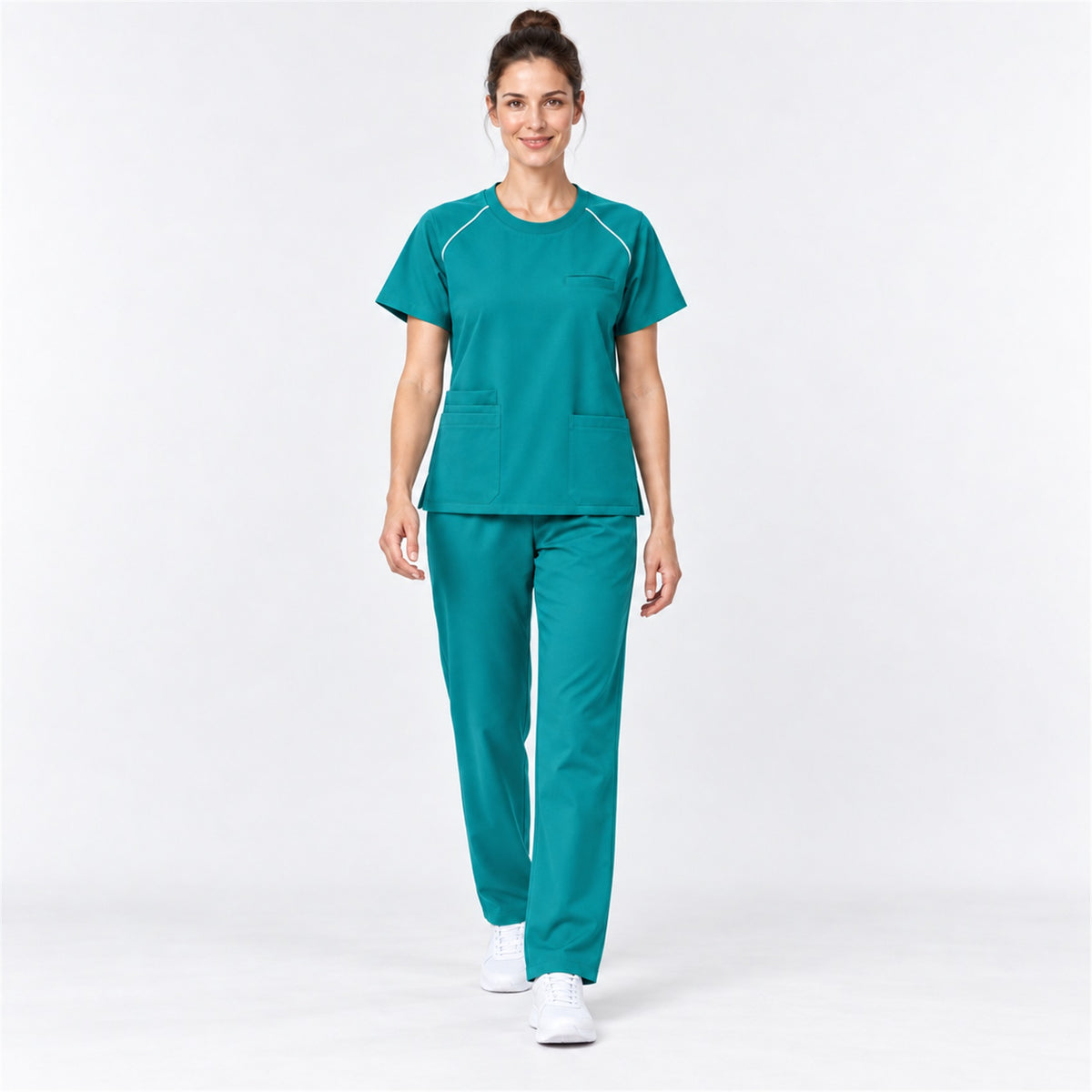 Women's Crew Neck Scrub Set with Contrast Piping | G&P