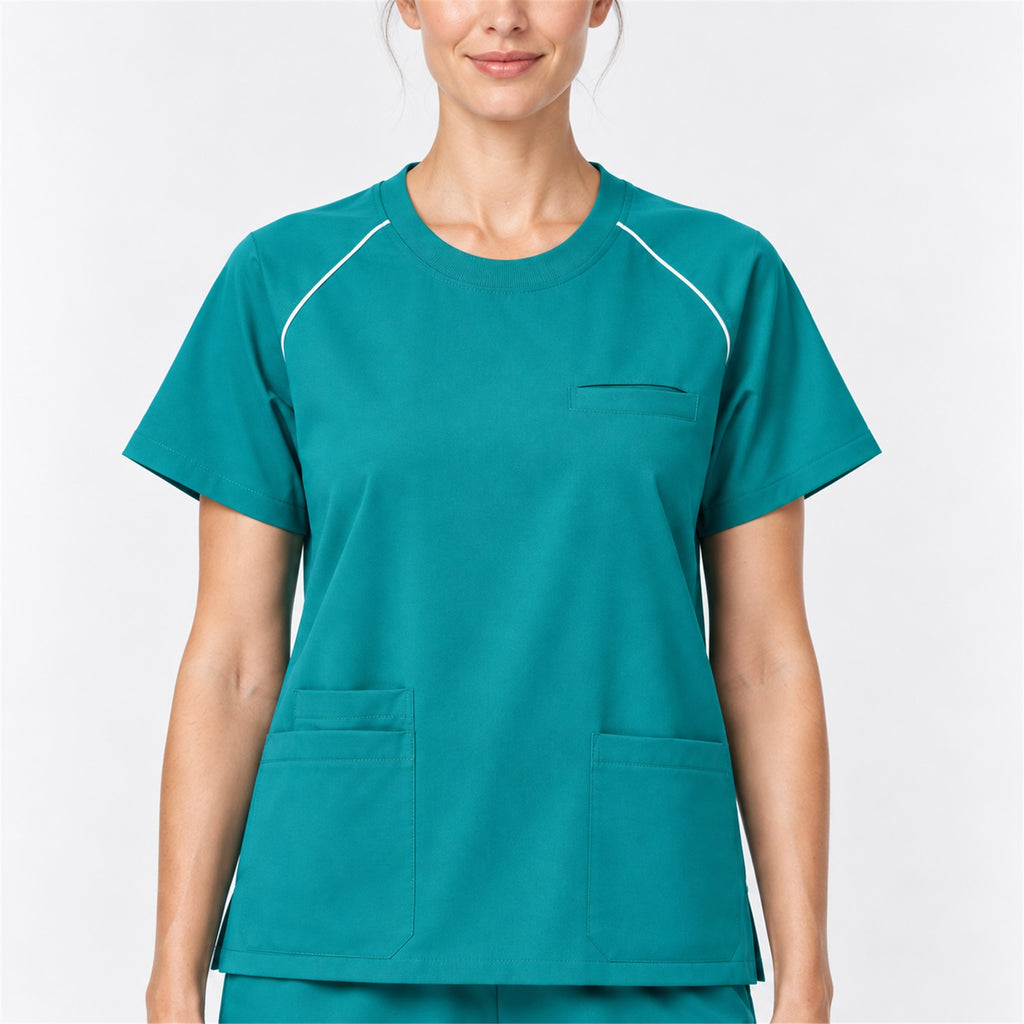 Women's Crew Neck Scrub Set with Contrast Piping | G&P