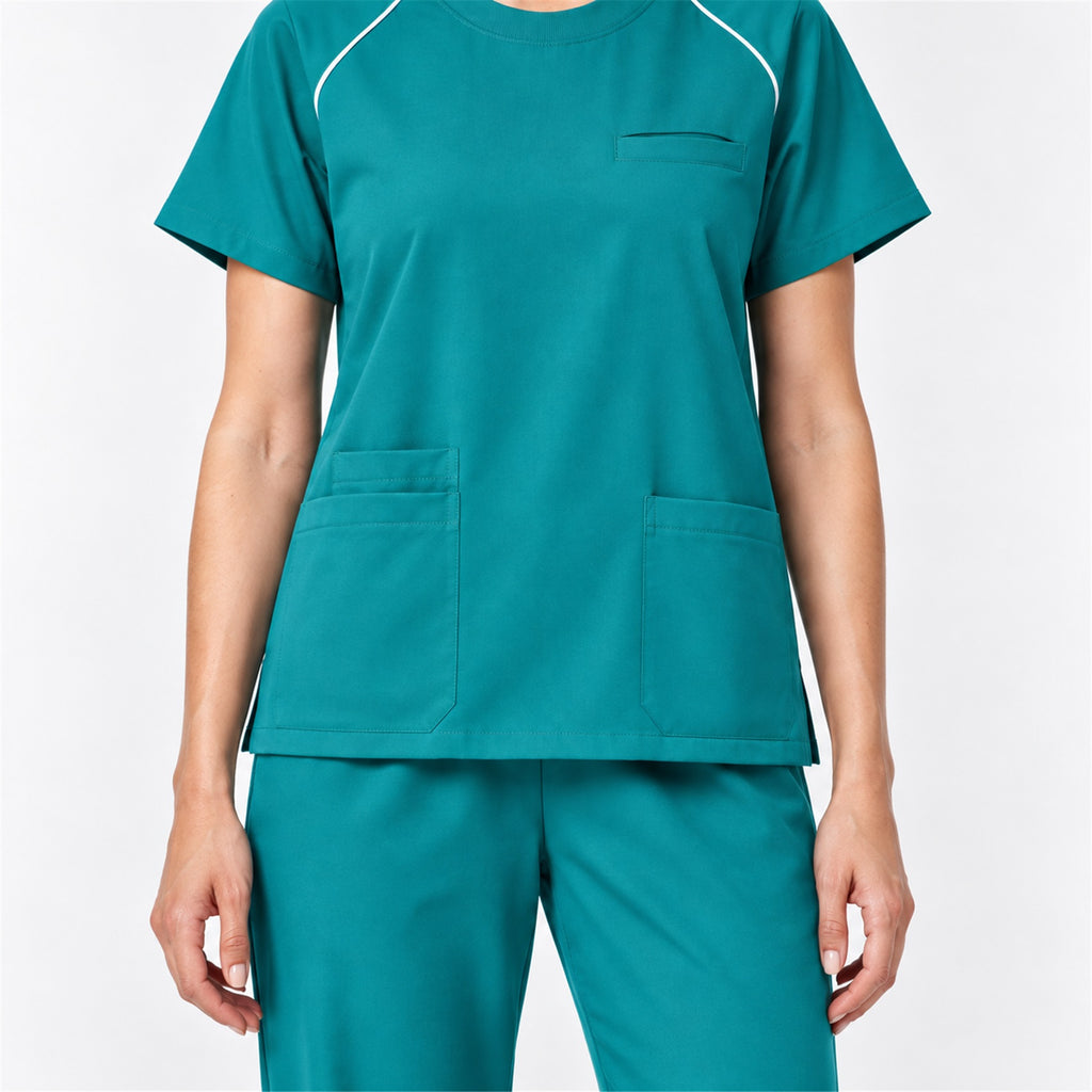 Women's Crew Neck Scrub Set with Contrast Piping | G&P